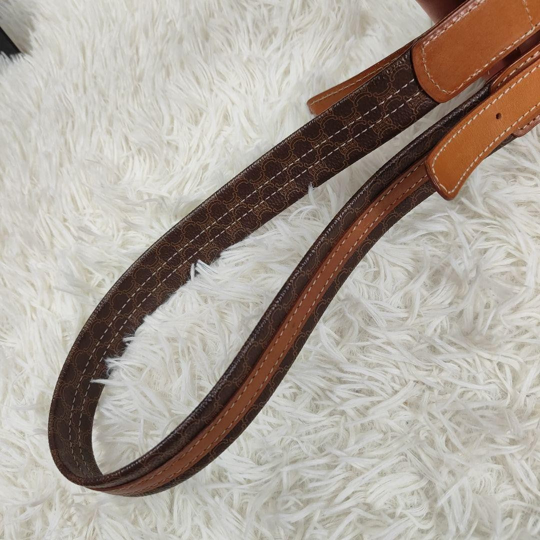 CELINE Shoulder Bag Purse Macadam PVC Leather Brown Authentic