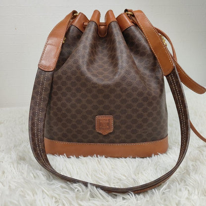 CELINE Shoulder Bag Purse Macadam PVC Leather Brown Authentic