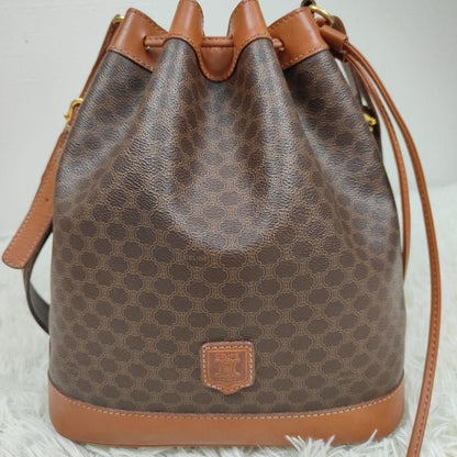 CELINE Shoulder Bag Purse Macadam PVC Leather Brown Authentic