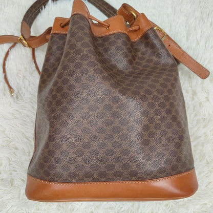 CELINE Shoulder Bag Purse Macadam PVC Leather Brown Authentic