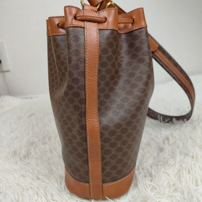 CELINE Shoulder Bag Purse Macadam PVC Leather Brown Authentic