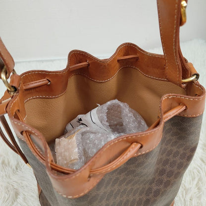 CELINE Shoulder Bag Purse Macadam PVC Leather Brown Authentic