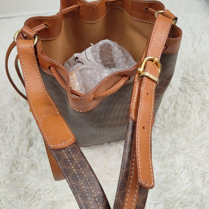 CELINE Shoulder Bag Purse Macadam PVC Leather Brown Authentic