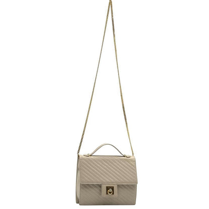 CELINE Hand Shoulder Bag Tote Purse 2way Chain Leather Beige Authentic