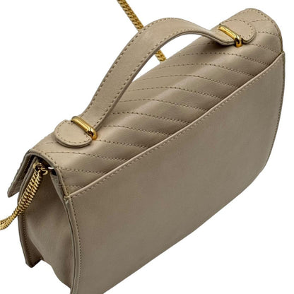 CELINE Hand Shoulder Bag Tote Purse 2way Chain Leather Beige Authentic