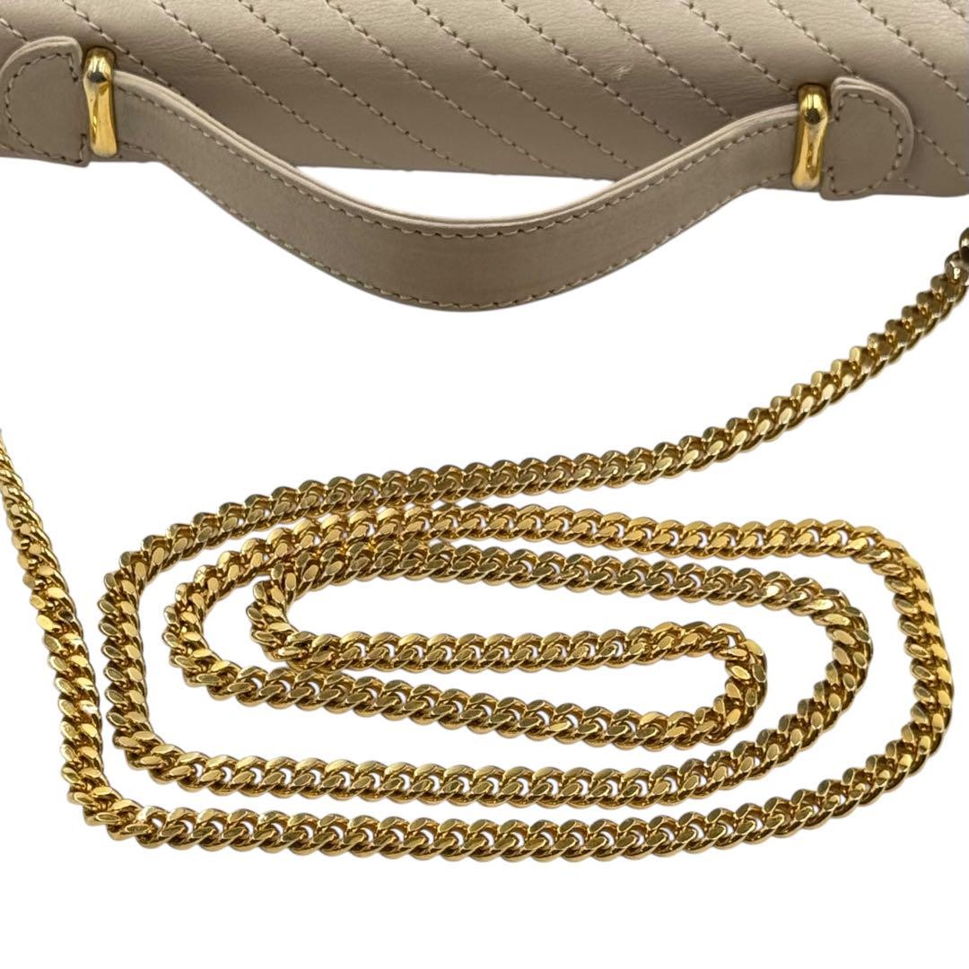 CELINE Hand Shoulder Bag Tote Purse 2way Chain Leather Beige Authentic