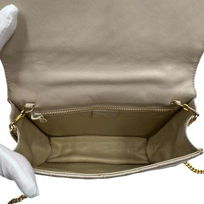 CELINE Hand Shoulder Bag Tote Purse 2way Chain Leather Beige Authentic