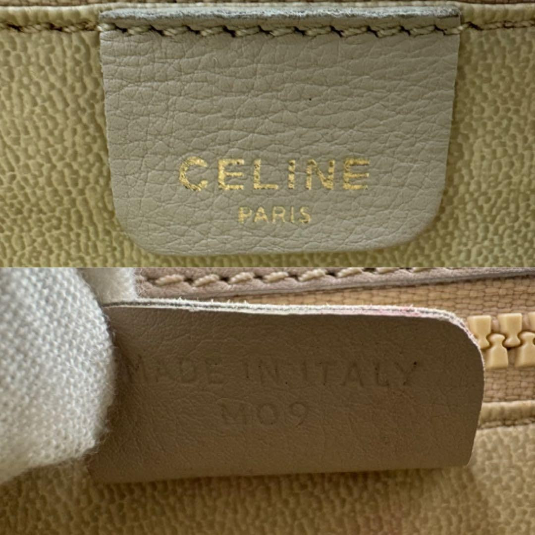 CELINE Hand Shoulder Bag Tote Purse 2way Chain Leather Beige Authentic