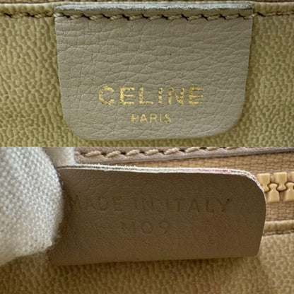 CELINE Hand Shoulder Bag Tote Purse 2way Chain Leather Beige Authentic