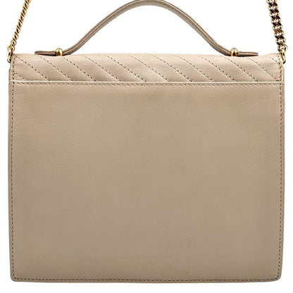 CELINE Hand Shoulder Bag Tote Purse 2way Chain Leather Beige Authentic