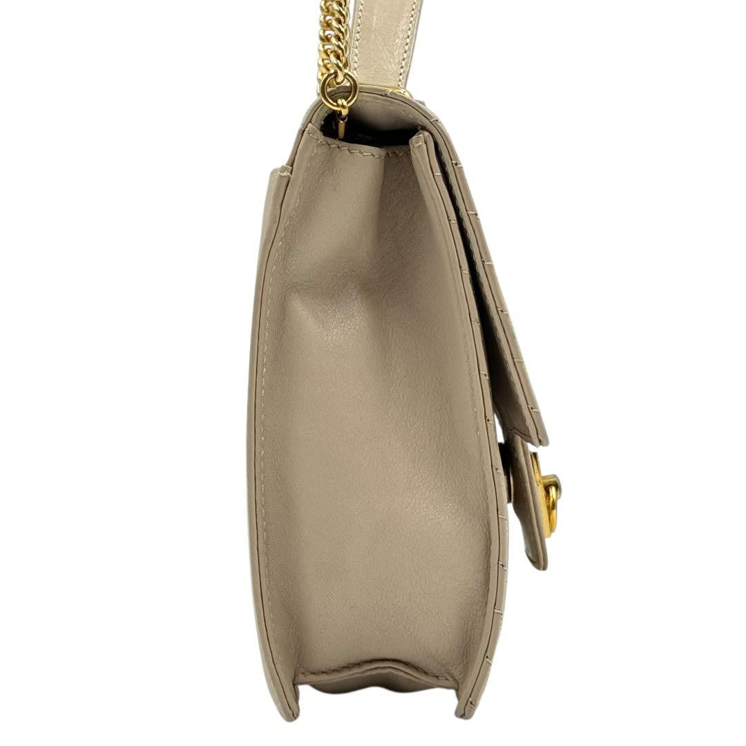 CELINE Hand Shoulder Bag Tote Purse 2way Chain Leather Beige Authentic
