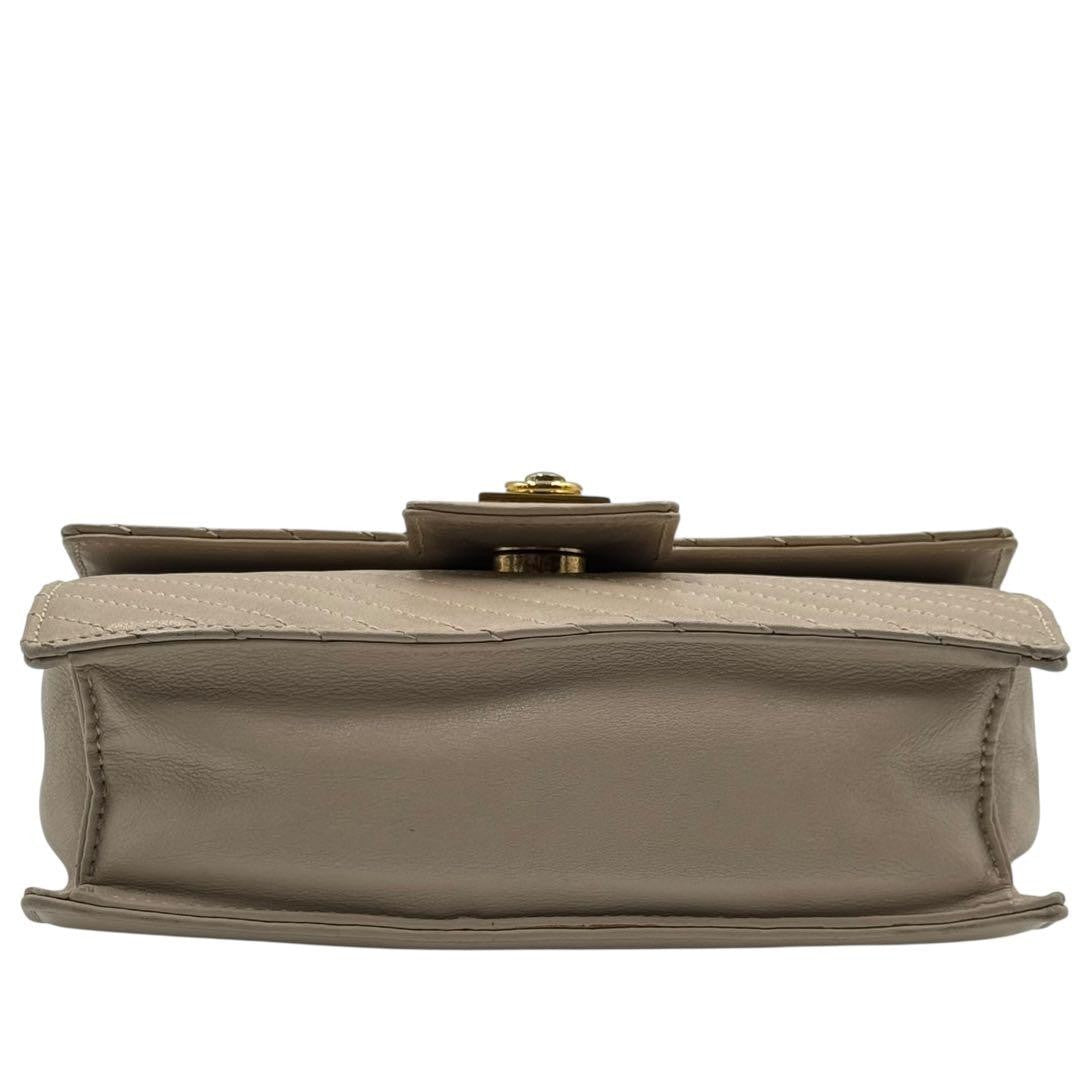 CELINE Hand Shoulder Bag Tote Purse 2way Chain Leather Beige Authentic