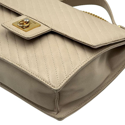 CELINE Hand Shoulder Bag Tote Purse 2way Chain Leather Beige Authentic