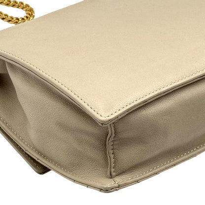 CELINE Hand Shoulder Bag Tote Purse 2way Chain Leather Beige Authentic
