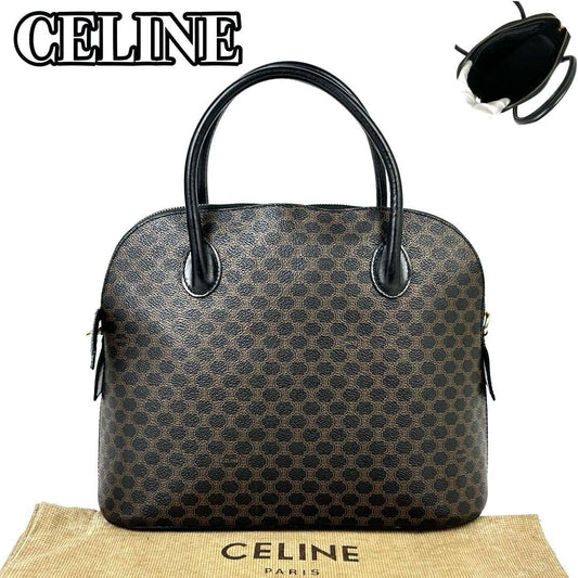 CELINE Hand Bag Tote Purse Macadam PVC Leather Black Dark Brown Authentic