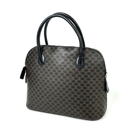 CELINE Hand Bag Tote Purse Macadam PVC Leather Black Dark Brown Authentic