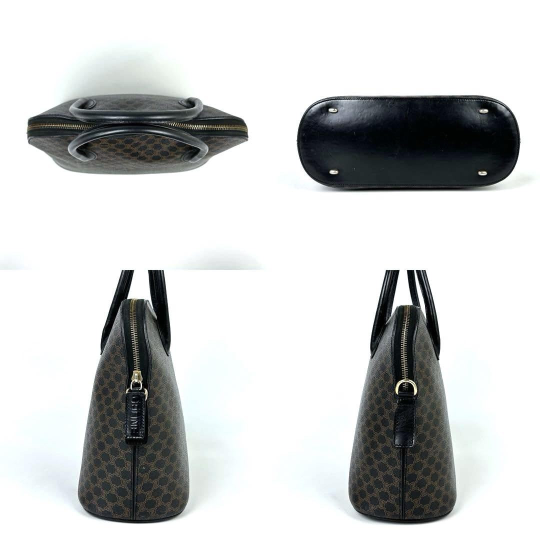 CELINE Hand Bag Tote Purse Macadam PVC Leather Black Dark Brown Authentic