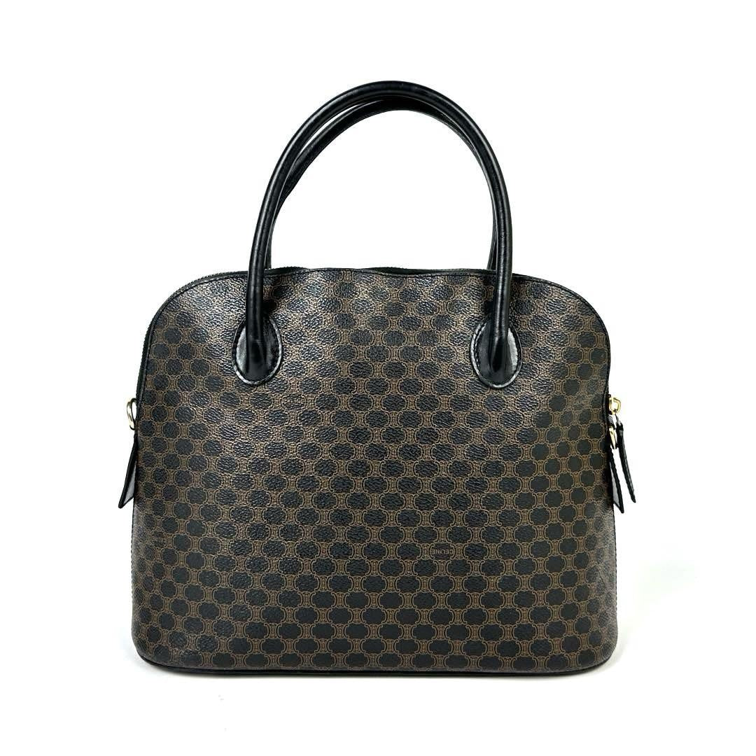 CELINE Hand Bag Tote Purse Macadam PVC Leather Black Dark Brown Authentic