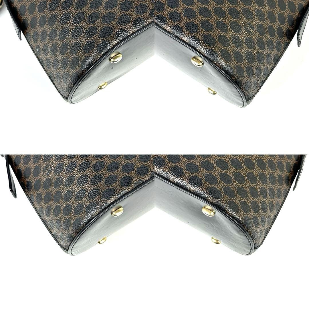 CELINE Hand Bag Tote Purse Macadam PVC Leather Black Dark Brown Authentic