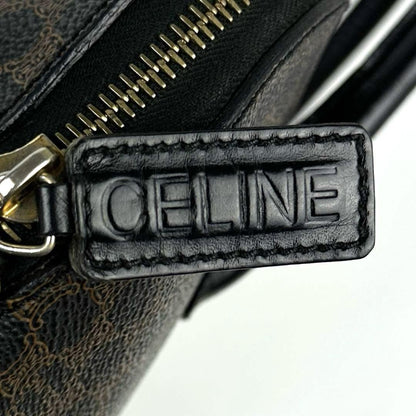 CELINE Hand Bag Tote Purse Macadam PVC Leather Black Dark Brown Authentic