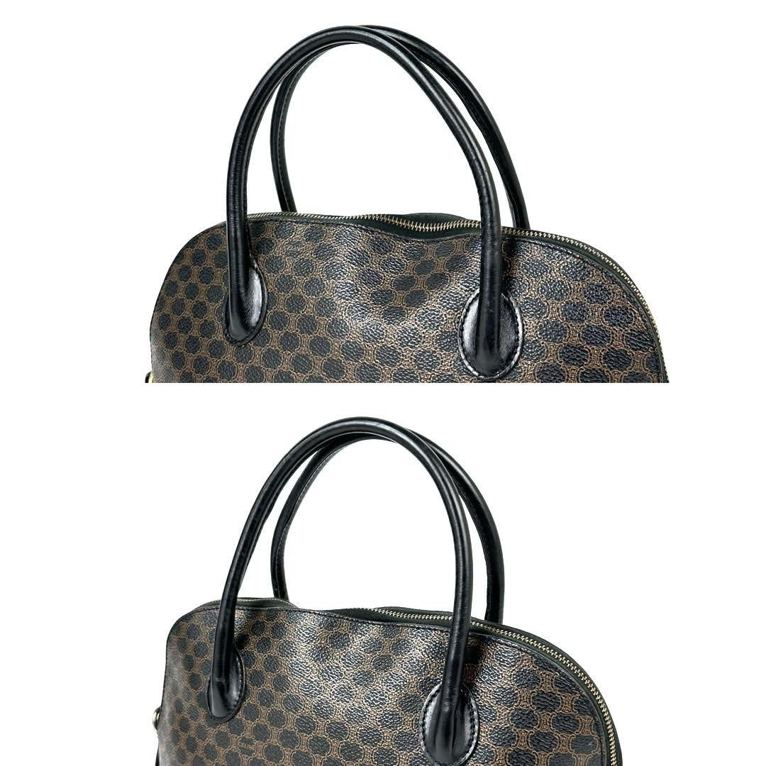 CELINE Hand Bag Tote Purse Macadam PVC Leather Black Dark Brown Authentic