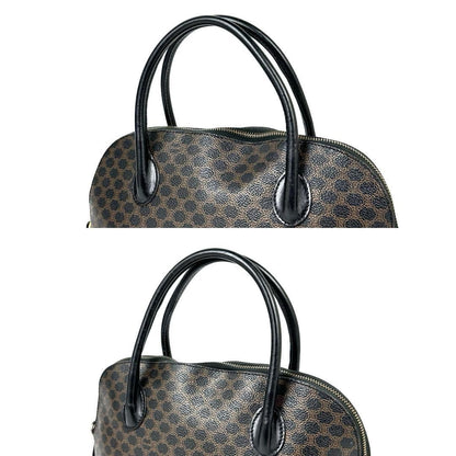 CELINE Hand Bag Tote Purse Macadam PVC Leather Black Dark Brown Authentic