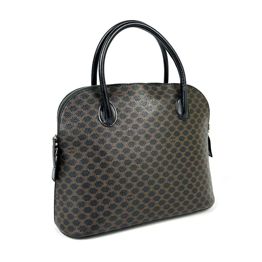 CELINE Hand Bag Tote Purse Macadam PVC Leather Black Dark Brown Authentic