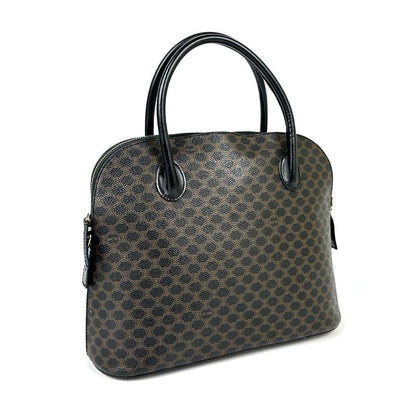 CELINE Hand Bag Tote Purse Macadam PVC Leather Black Dark Brown Authentic