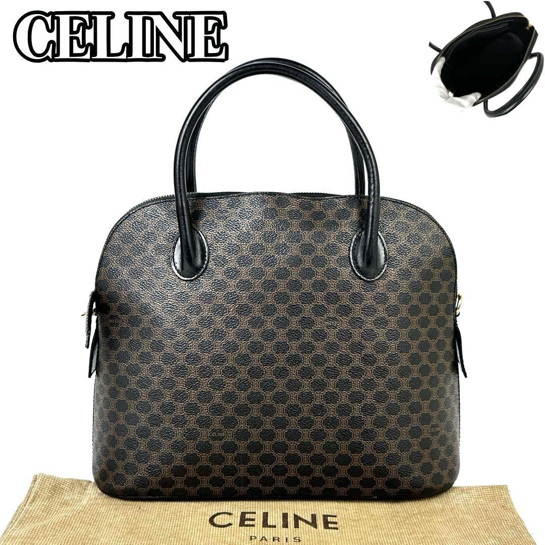CELINE Hand Bag Tote Purse Macadam PVC Leather Black Dark Brown Authentic