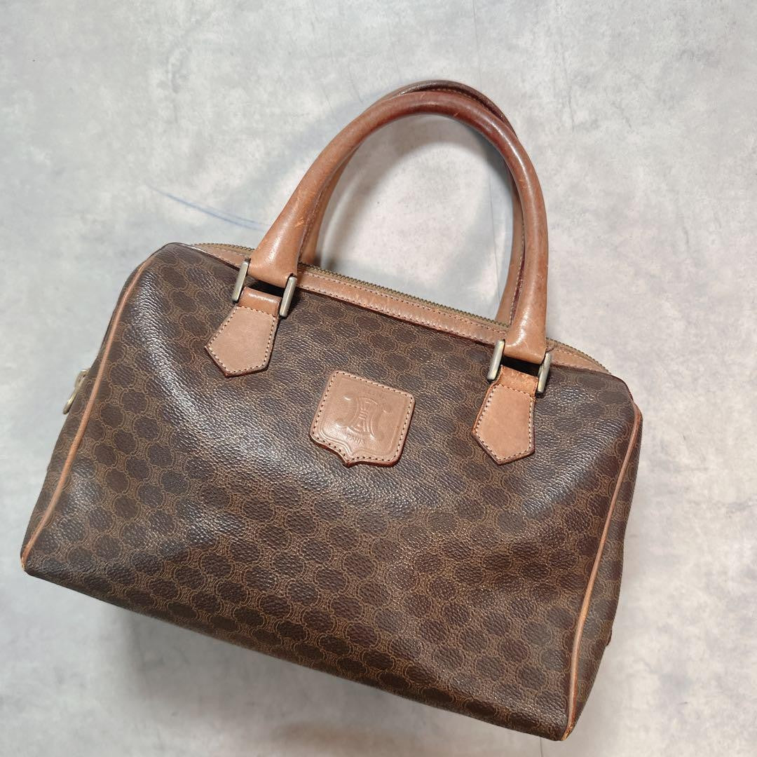CELINE Hand Bag Tote Purse Mini Boston Macadam PVC Brown Authentic