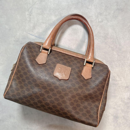 CELINE Hand Bag Tote Purse Mini Boston Macadam PVC Brown Authentic