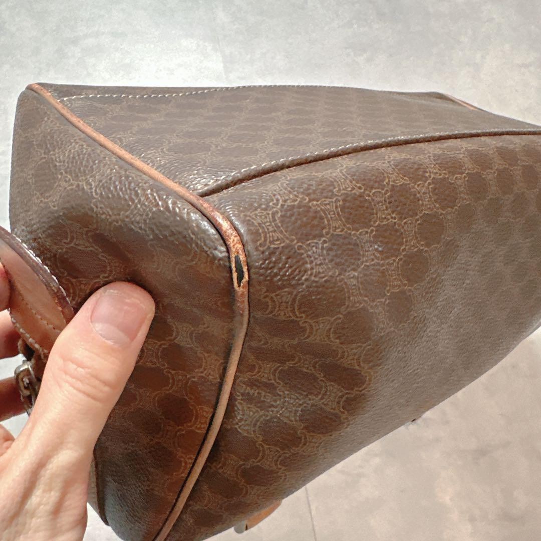 CELINE Hand Bag Tote Purse Mini Boston Macadam PVC Brown Authentic