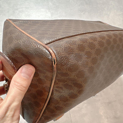 CELINE Hand Bag Tote Purse Mini Boston Macadam PVC Brown Authentic