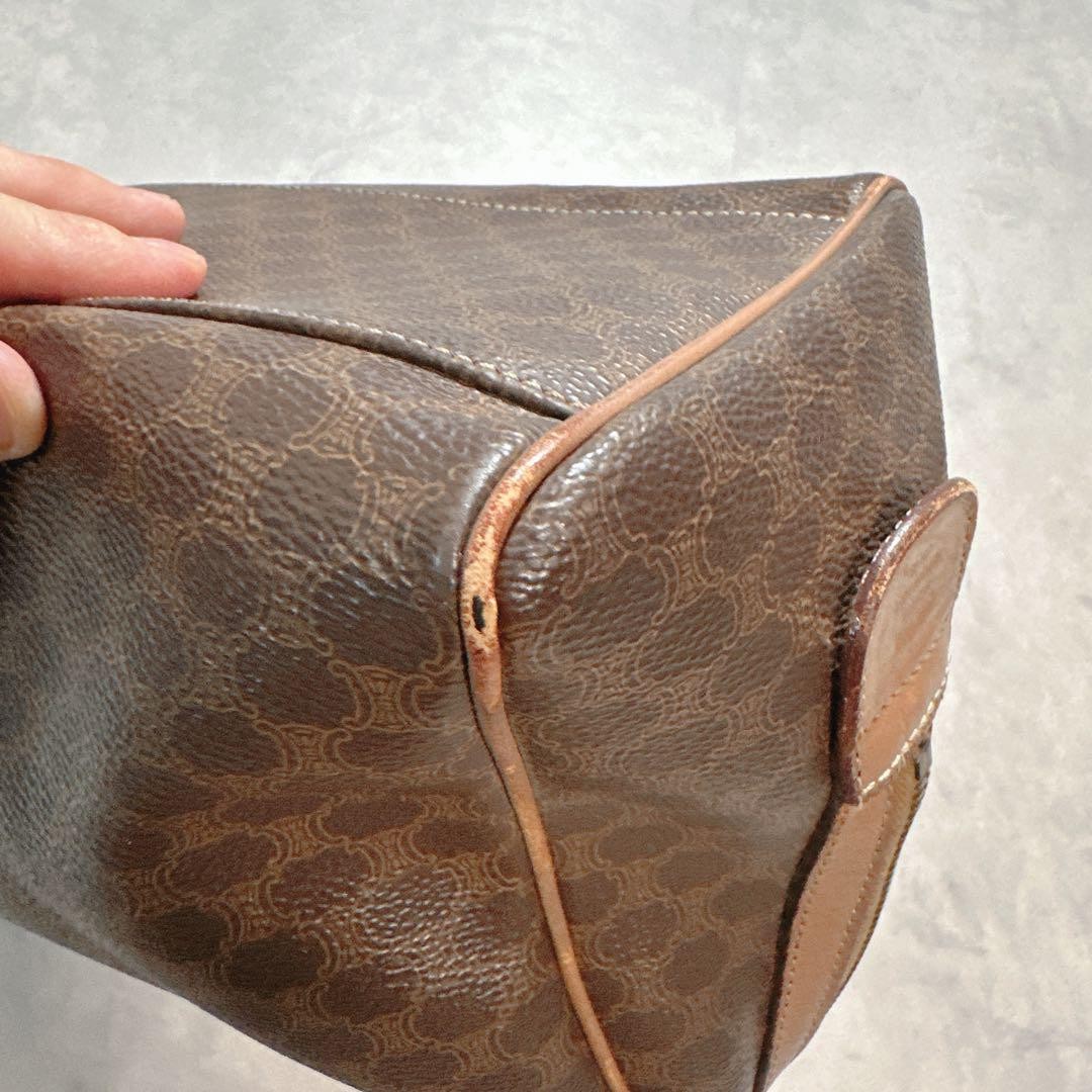 CELINE Hand Bag Tote Purse Mini Boston Macadam PVC Brown Authentic
