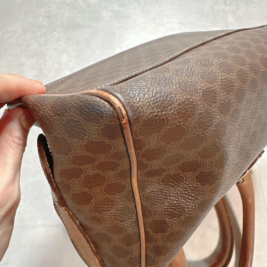 CELINE Hand Bag Tote Purse Mini Boston Macadam PVC Brown Authentic