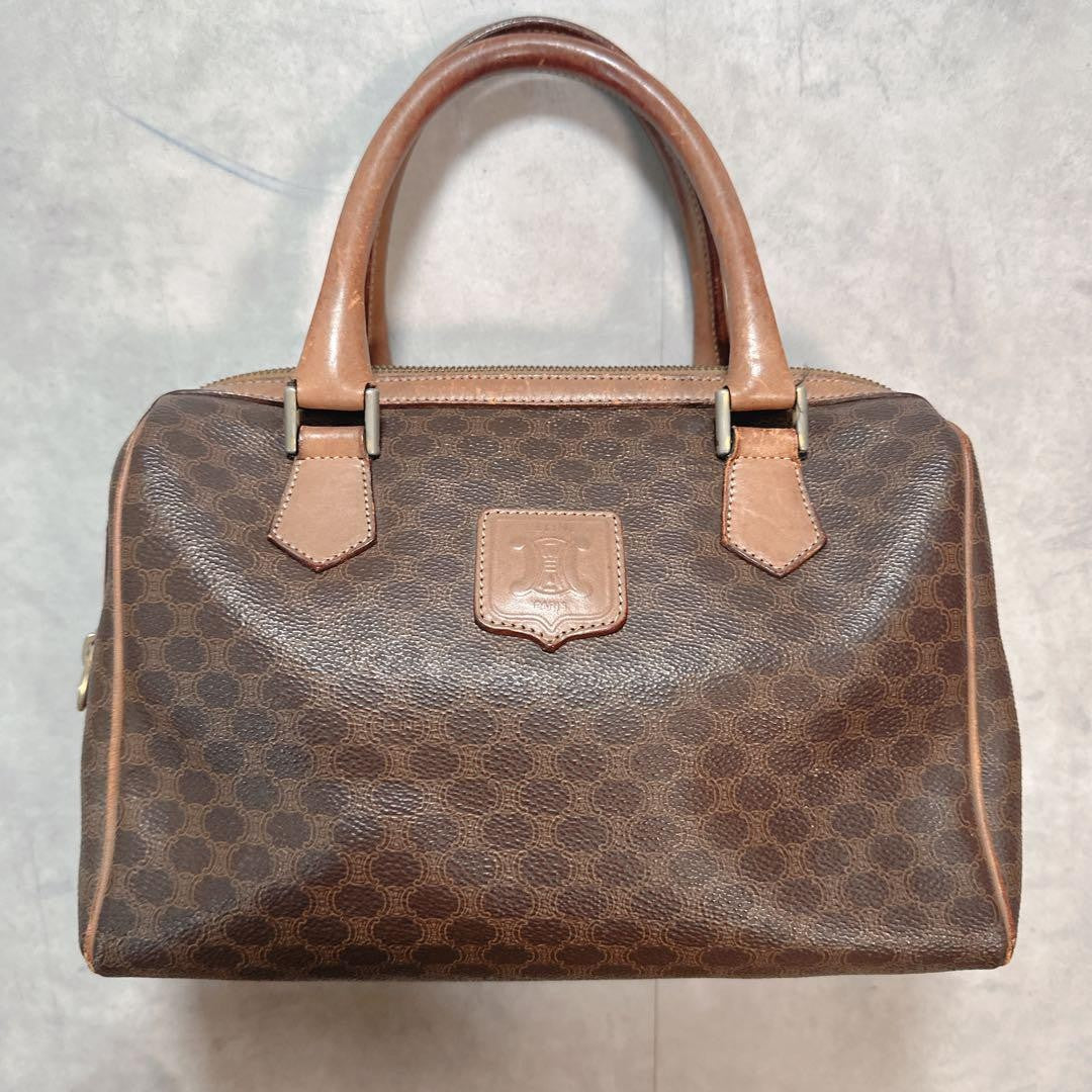 CELINE Hand Bag Tote Purse Mini Boston Macadam PVC Brown Authentic