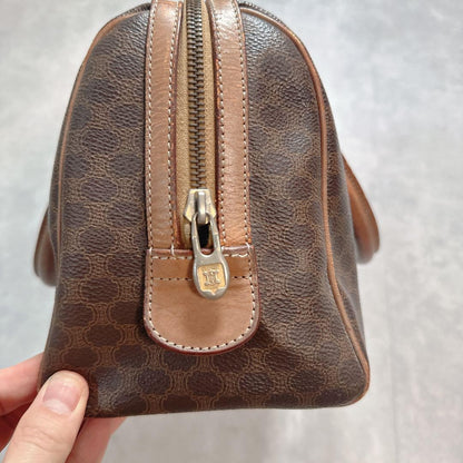 CELINE Hand Bag Tote Purse Mini Boston Macadam PVC Brown Authentic