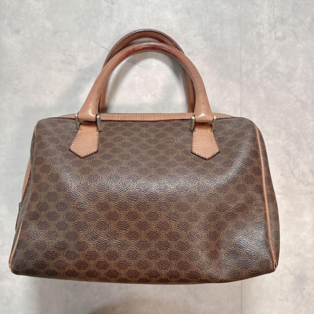 CELINE Hand Bag Tote Purse Mini Boston Macadam PVC Brown Authentic