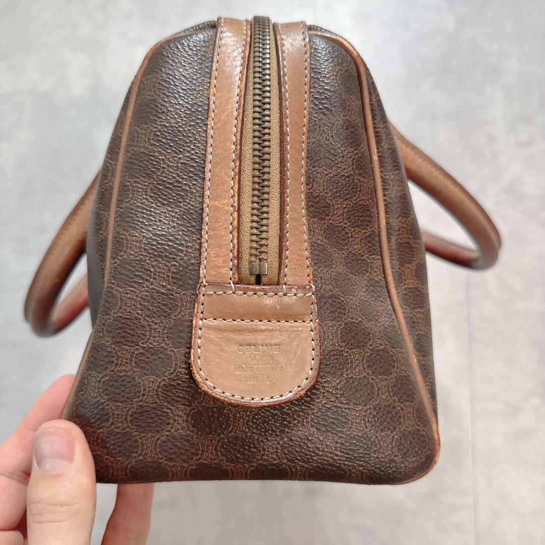 CELINE Hand Bag Tote Purse Mini Boston Macadam PVC Brown Authentic