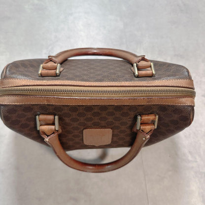 CELINE Hand Bag Tote Purse Mini Boston Macadam PVC Brown Authentic