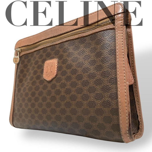 CELINE Clutch Bag Second Bag Macadam PVC Leather Brown Authentic