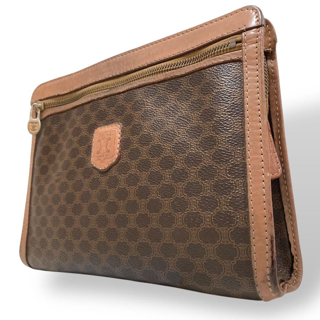 CELINE Clutch Bag Second Bag Macadam PVC Leather Brown Authentic