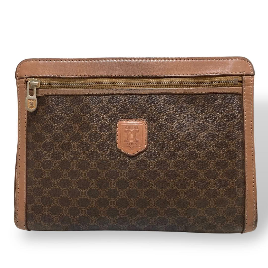 CELINE Clutch Bag Second Bag Macadam PVC Leather Brown Authentic