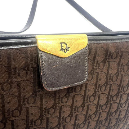 Christian Dior Shoulder Bag Purse Trotter Canvas Leather Brown Authentic