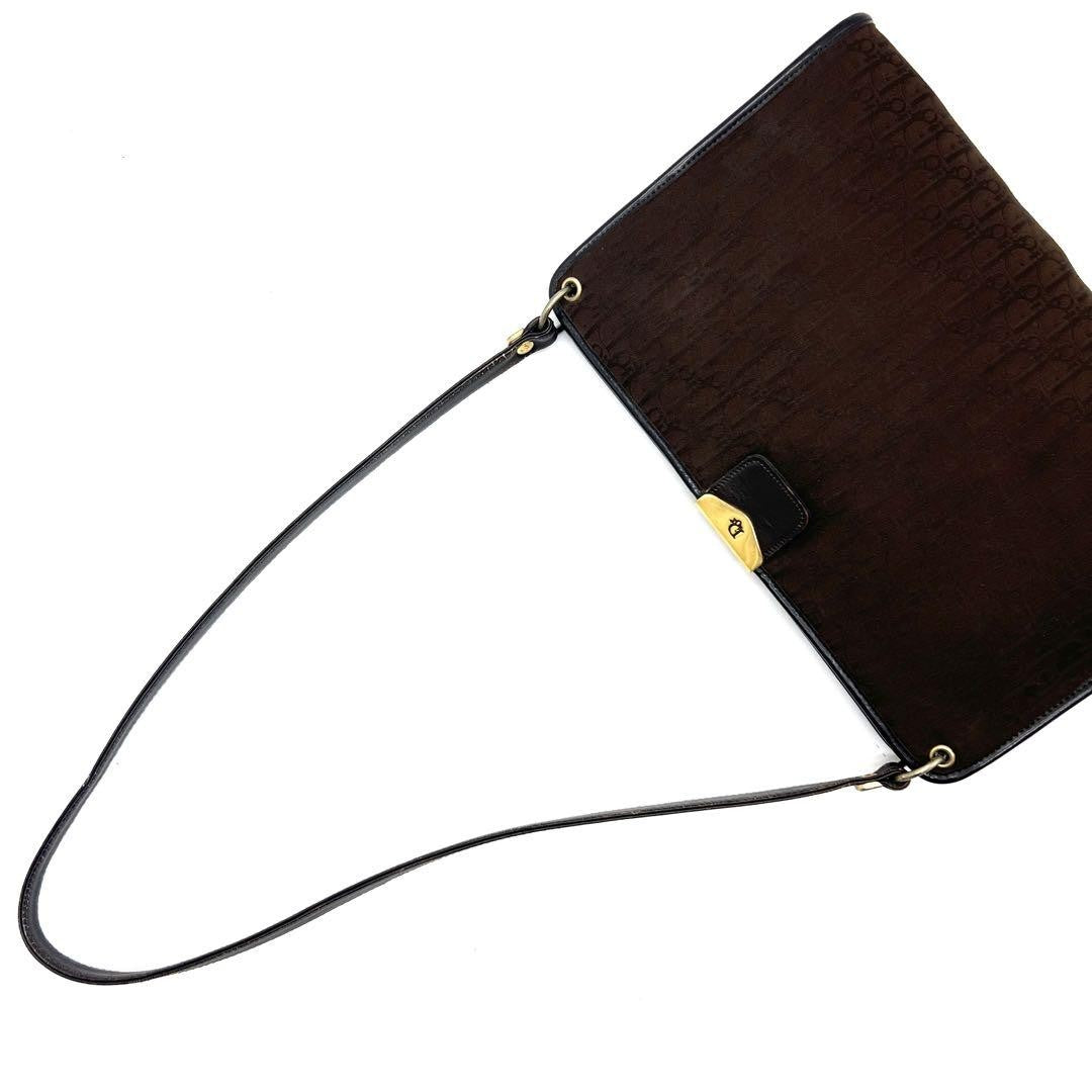 Christian Dior Shoulder Bag Purse Trotter Canvas Leather Brown Authentic
