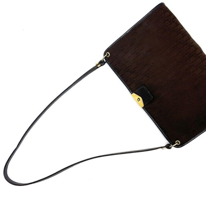 Christian Dior Shoulder Bag Purse Trotter Canvas Leather Brown Authentic