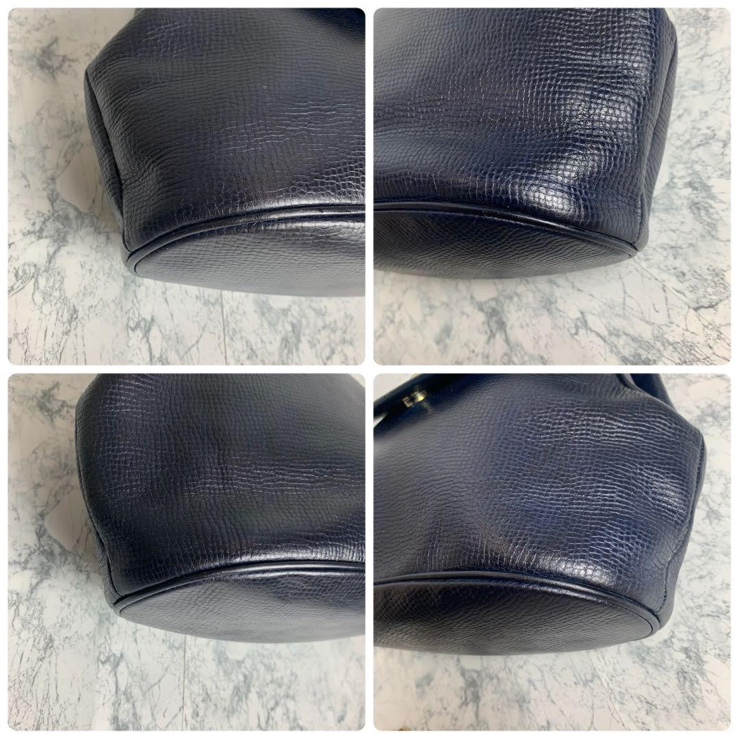 Christian Dior Shoulder Bag Purse CD Leather Navy Authentic