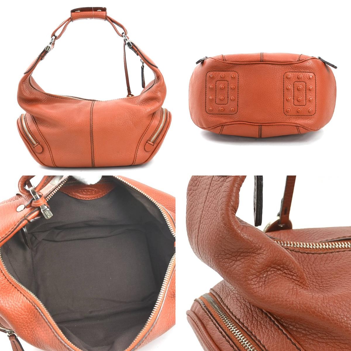 TOD'S Hand Bag Tote Purse Leather Brown Authentic