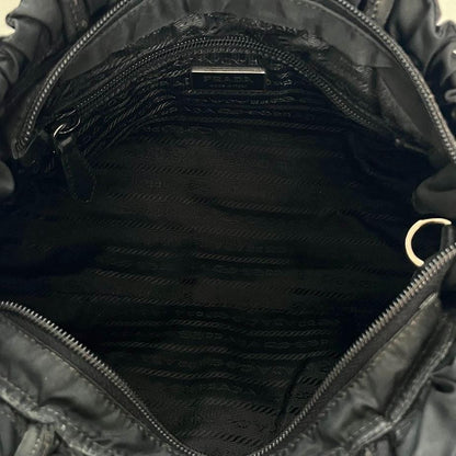 PRADA Hand Bag Tote Purse Logo Nylon Leather Black Authentic