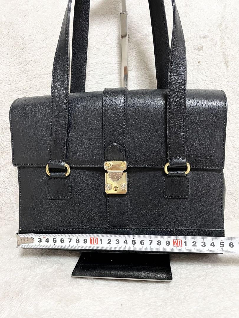 Valentino Garavani Hand Bag Tote Purse Logo Leather Black Authentic